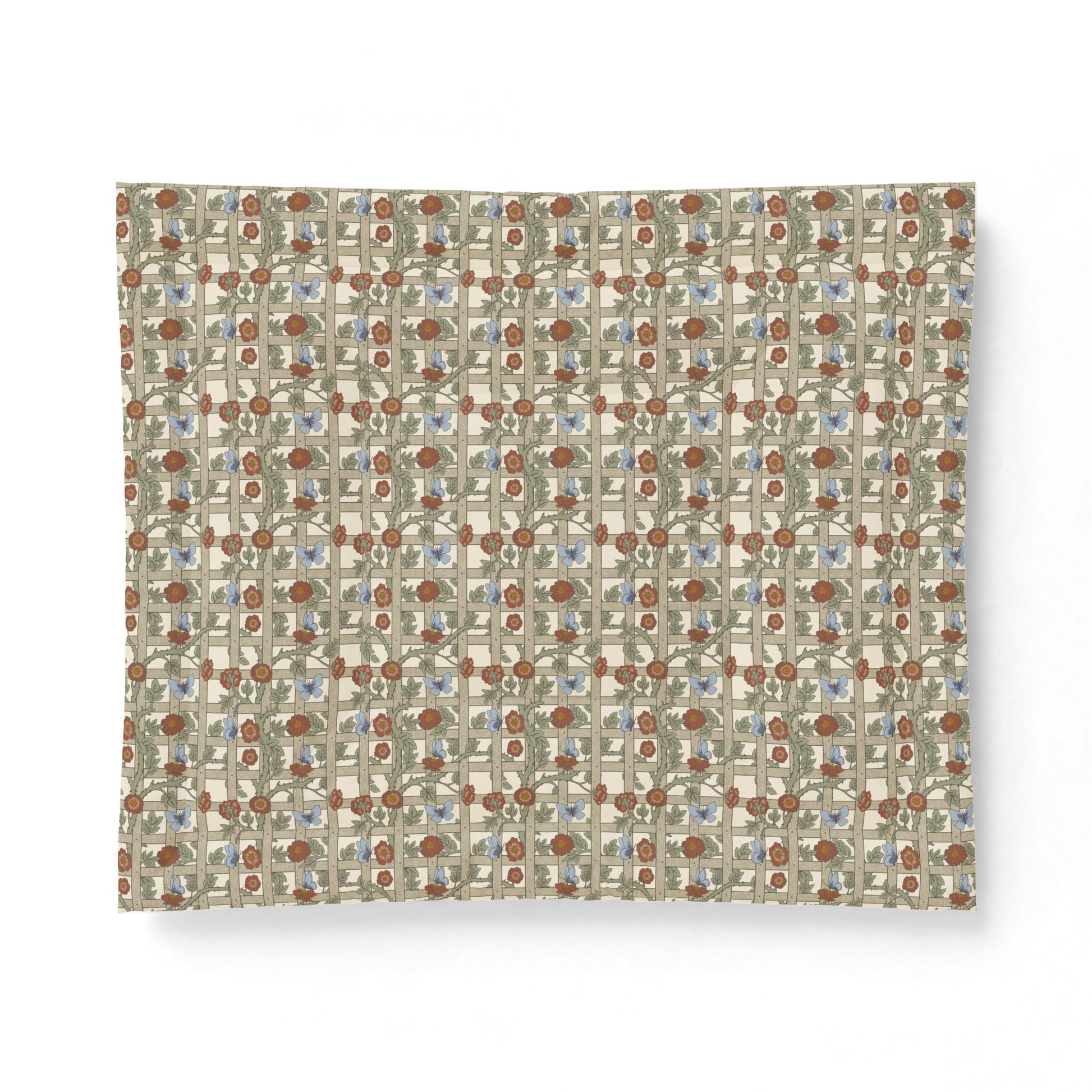 Patterned fabric swatch with geometric design on a white background