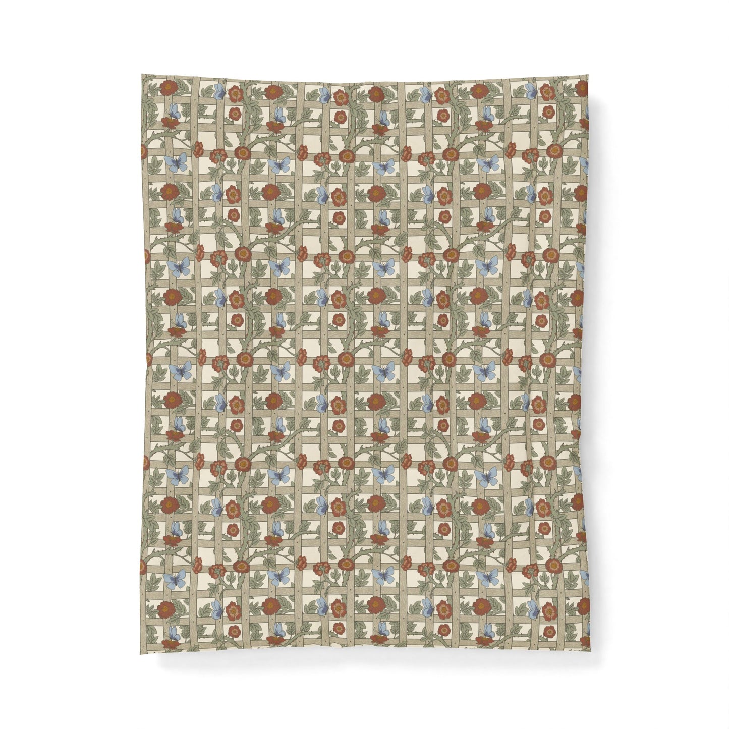 Patterned fabric swatch with geometric design on a white background