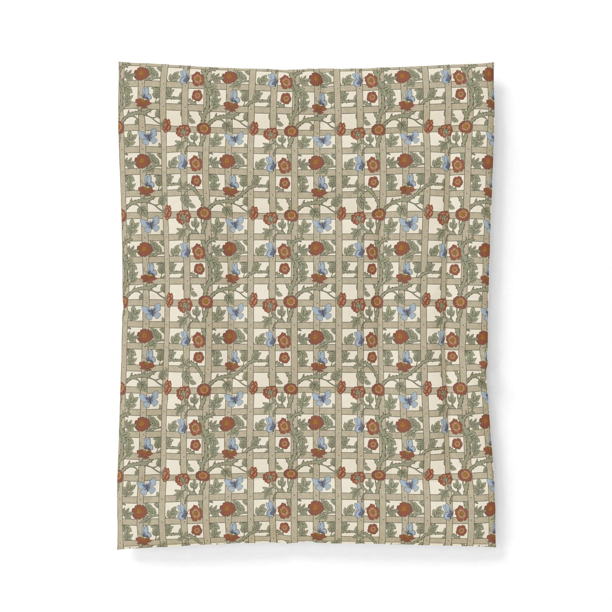 Patterned fabric swatch with geometric design on a white background