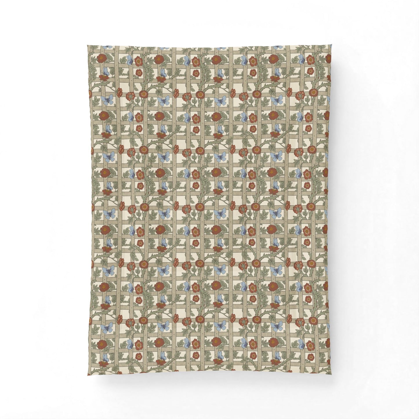 Patterned fabric swatch with geometric design on a white background