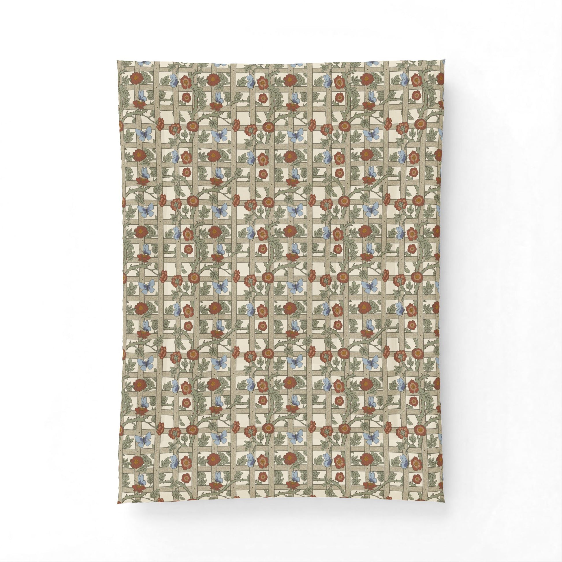 Patterned fabric swatch with geometric design on a white background