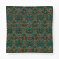 A square fabric item, likely a bandana or pocket square, featuring a dense, symmetrical Victorian floral and botanical pattern in dark green, teal, cream, and rust red on a white background.