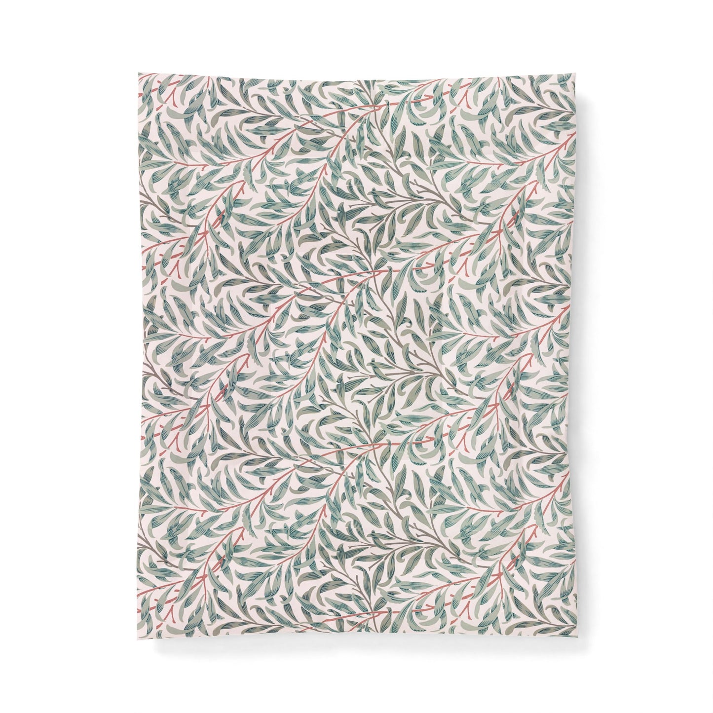 Cotton comforter with a leaf pattern on a white background