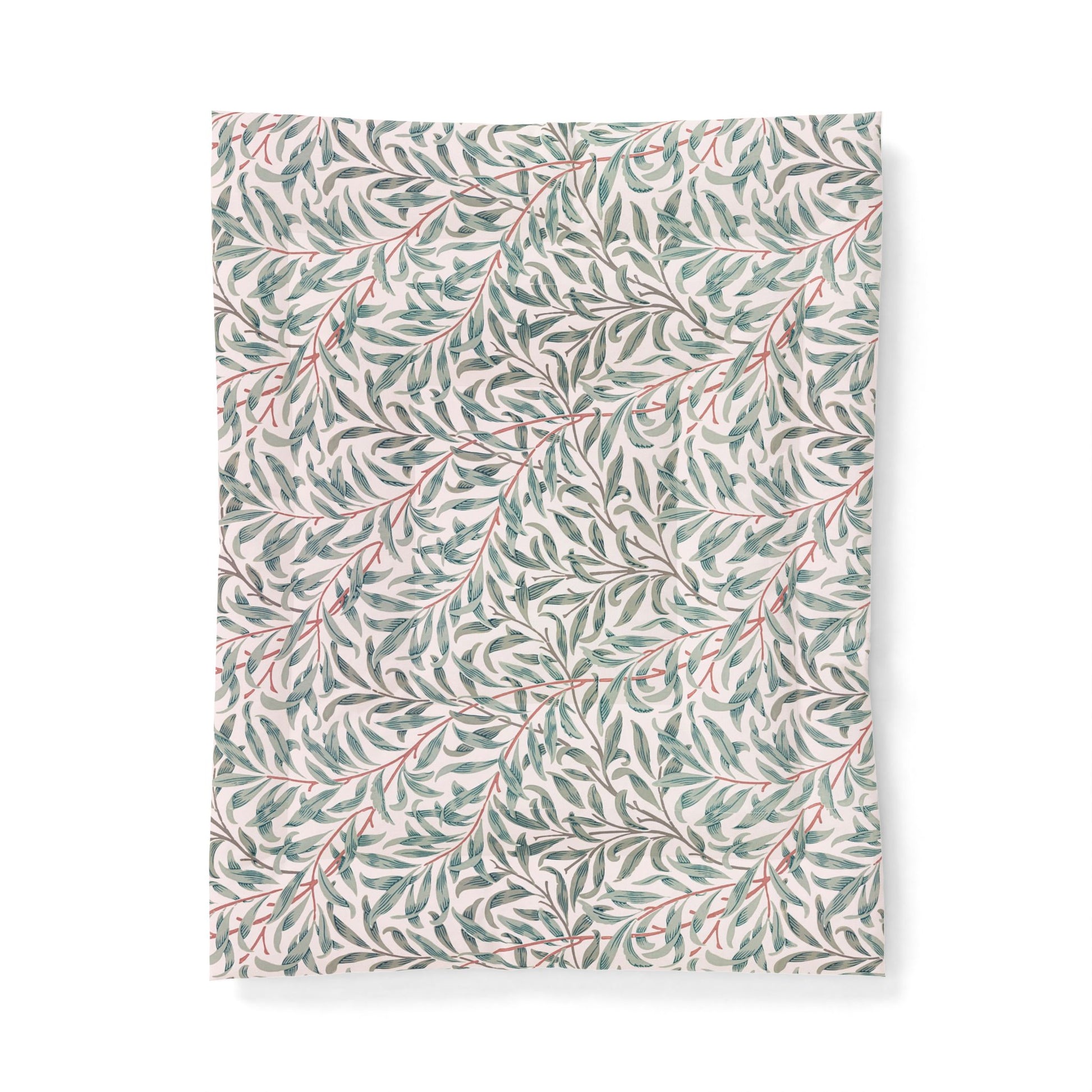 Cotton comforter with a leaf pattern on a white background