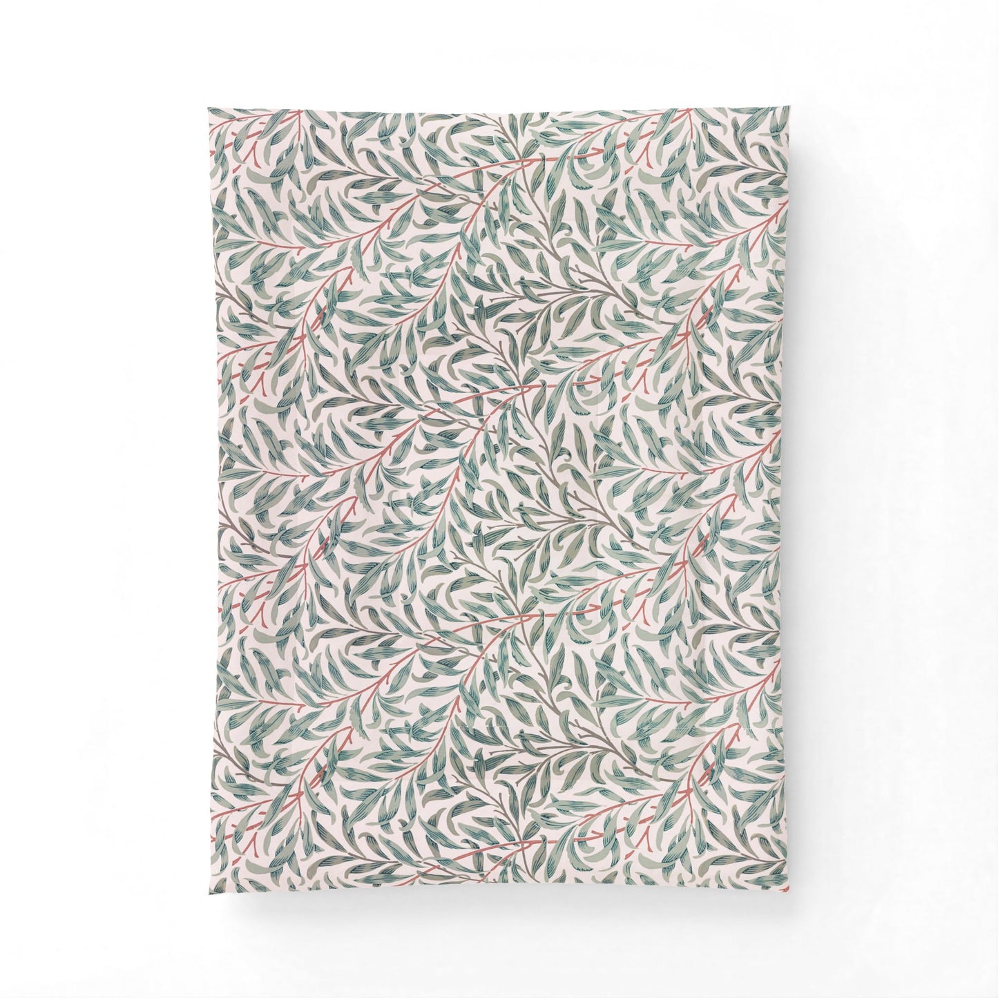 Cotton comforter with a leaf pattern on a white background