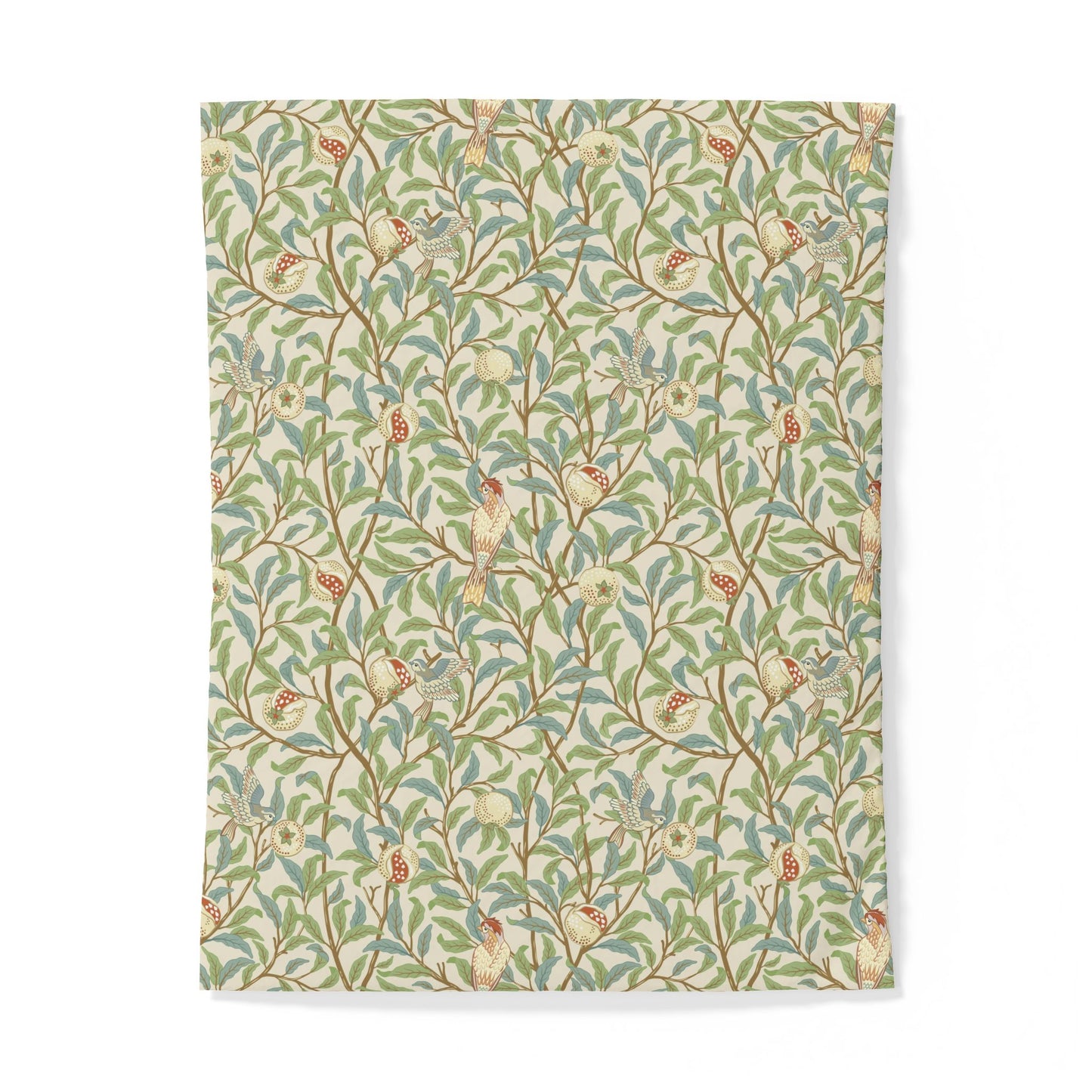 Cotton duvet cover with floral and bird pattern on a white background