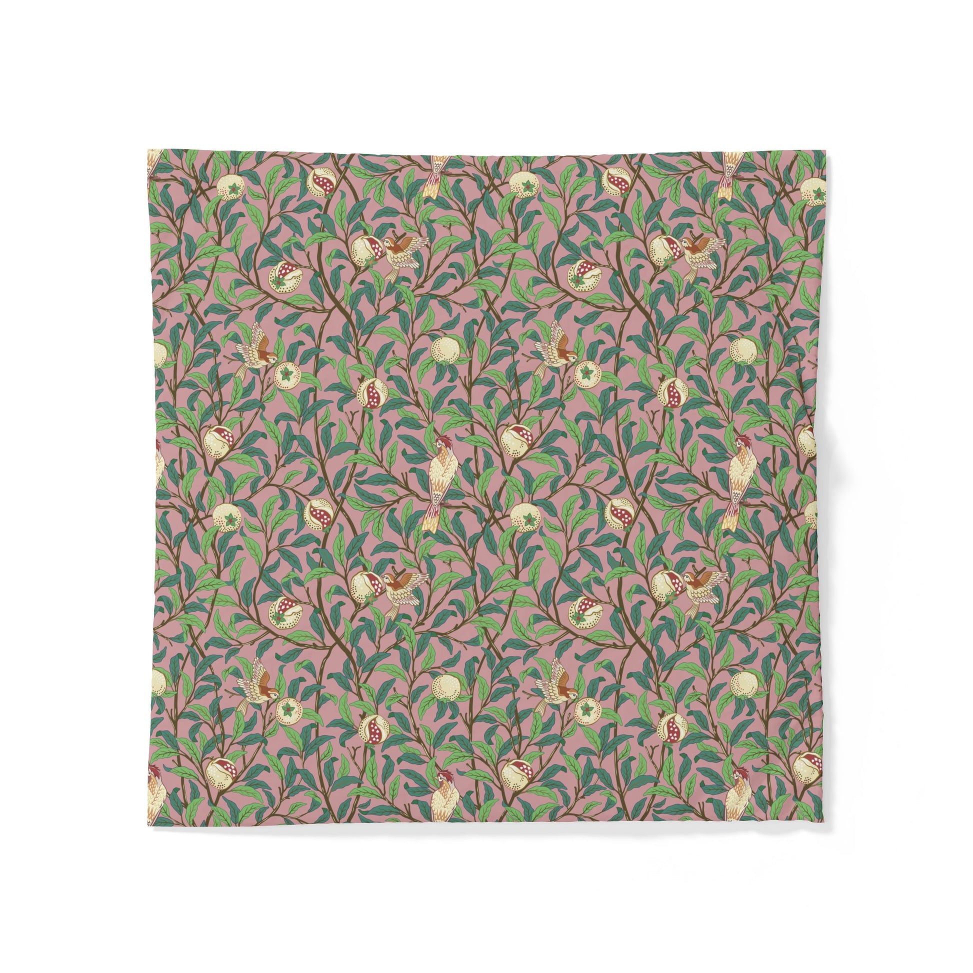 Floral patterned cotton fabric duvet cover on a white background