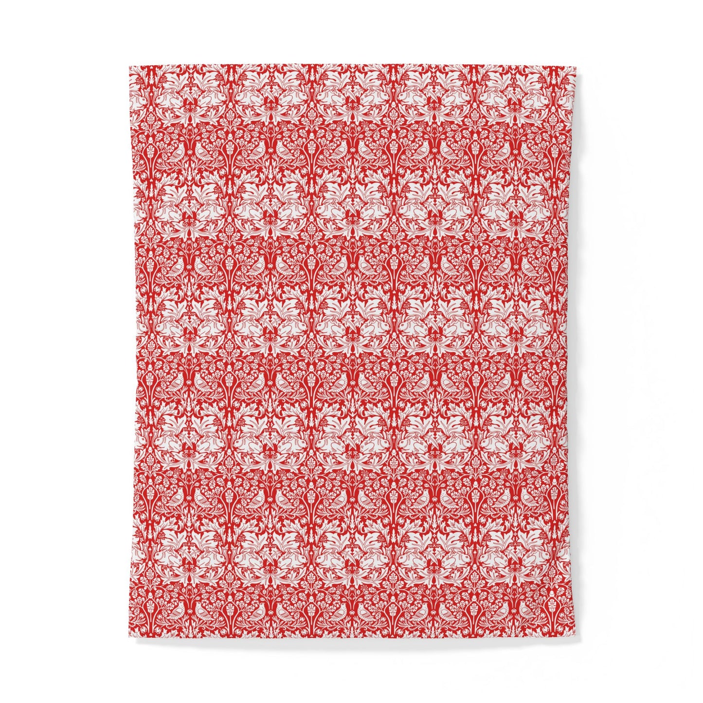 Red and white patterned cotton duvet cover on a white background