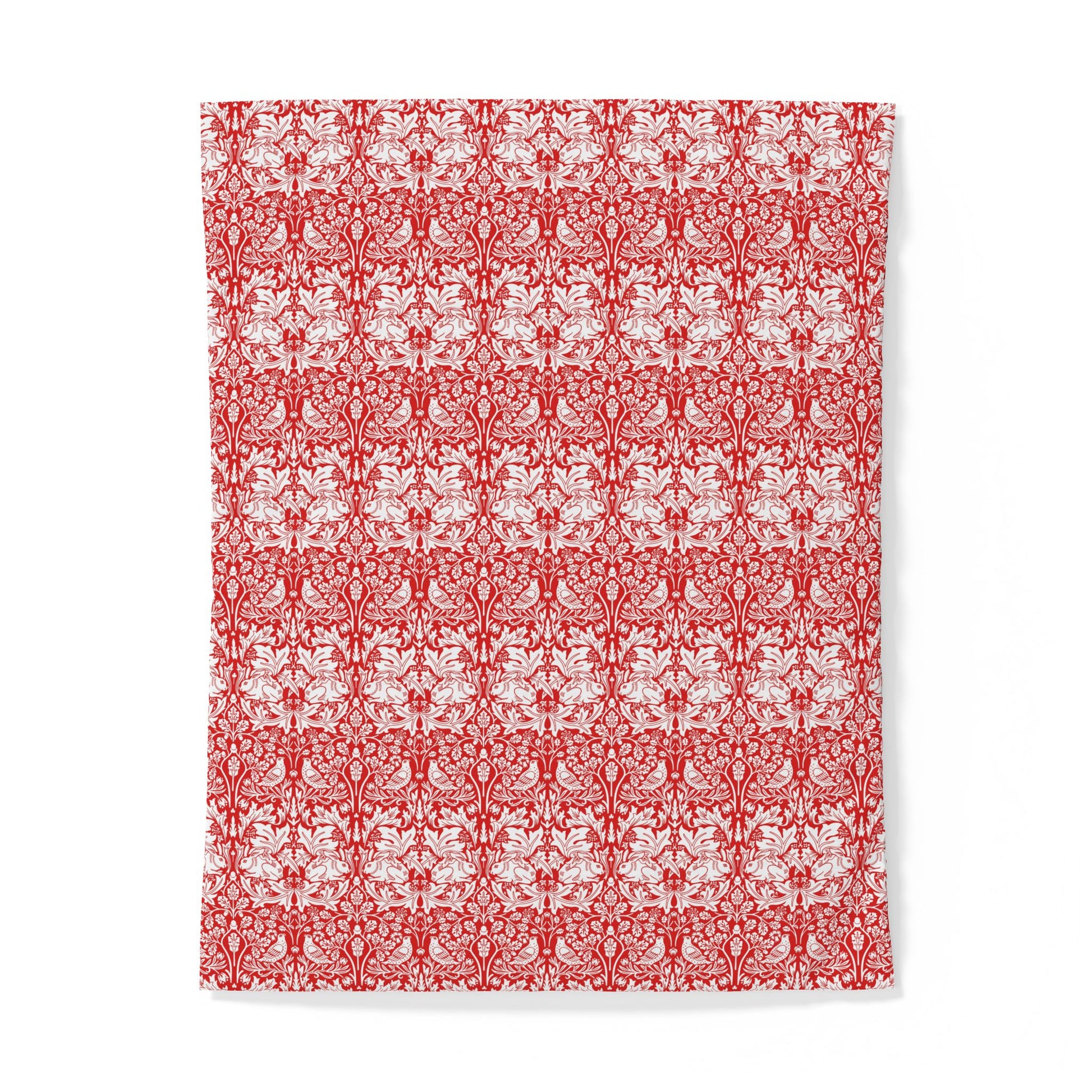 Red and white patterned cotton duvet cover on a white background