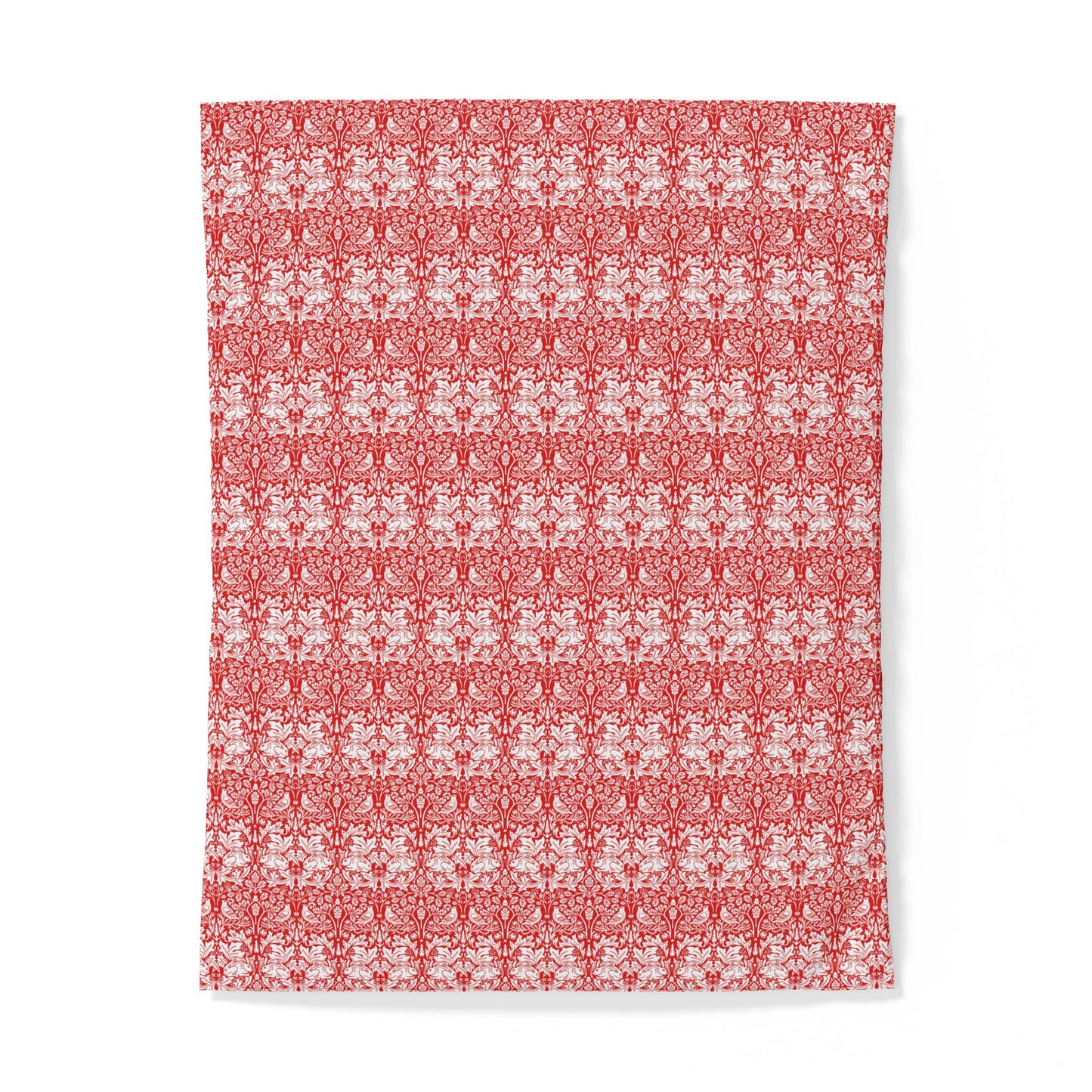 Red and white patterned cotton fabric duvet cover on a white background