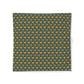 A square fabric bandana featuring a repeating William Morris-style floral pattern of yellow flowers and green leaves on a dark forest green background, displayed flat against a white background.