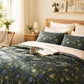 Cotton Duvet Cover in a floral patters by William Morris & Co called Compton Collection (Bluebell Cottage) in beige, blue and green