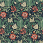 Floral pattern with red flowers and green leaves on a dark blue background