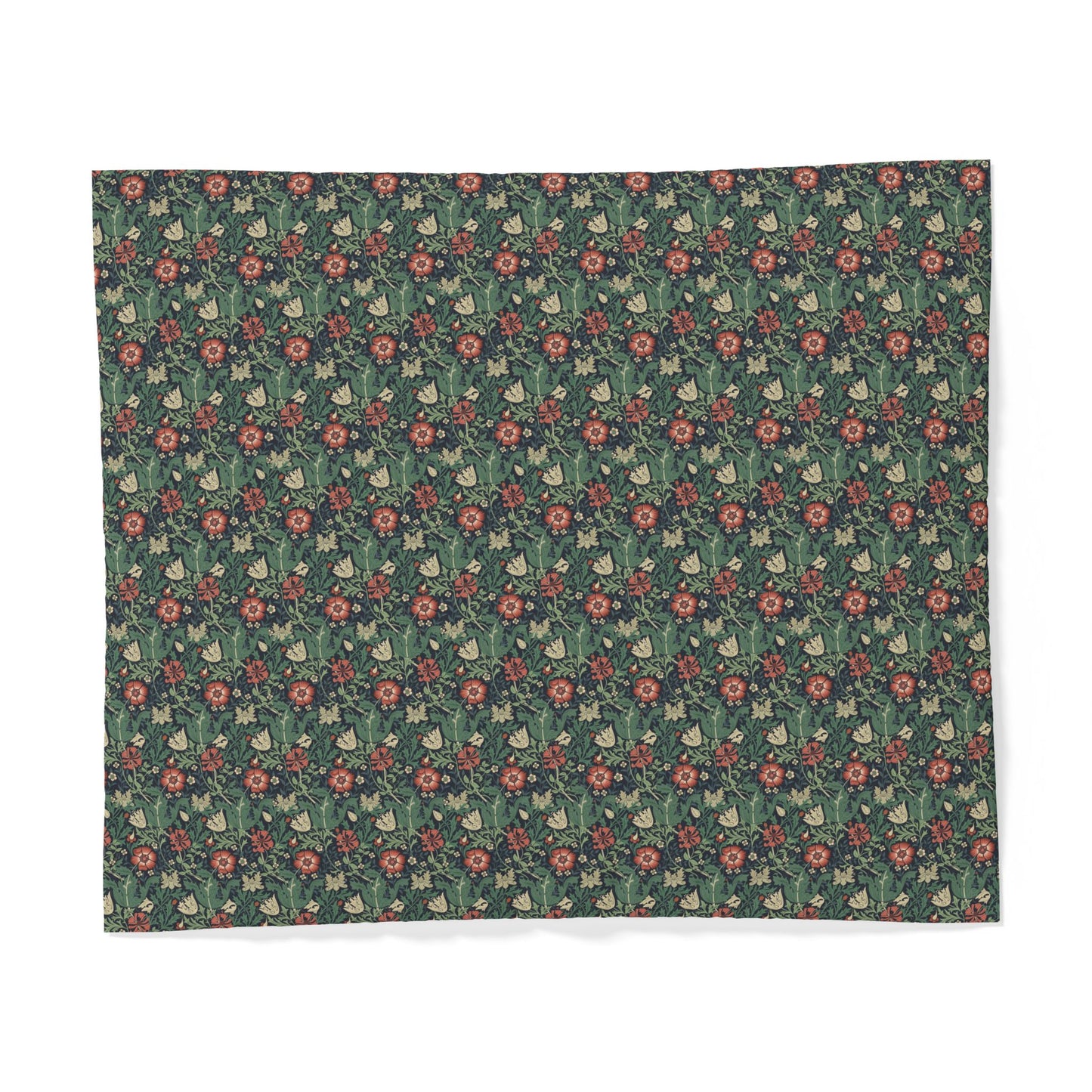 Floral patterned cotton duvet cover on a green background