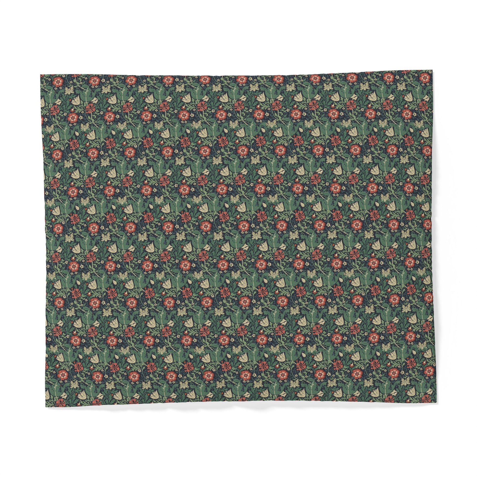 Floral patterned cotton duvet cover on a green background