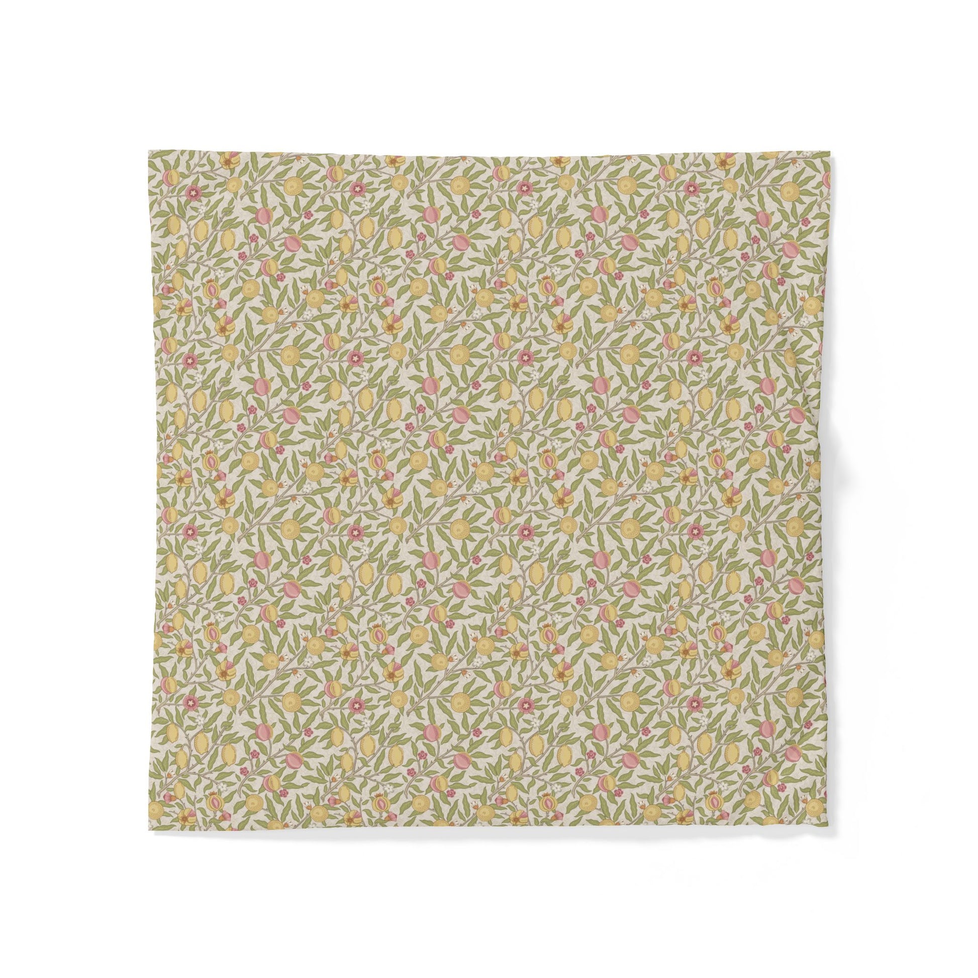 Floral patterned cotton fabric duvet cover on a white background