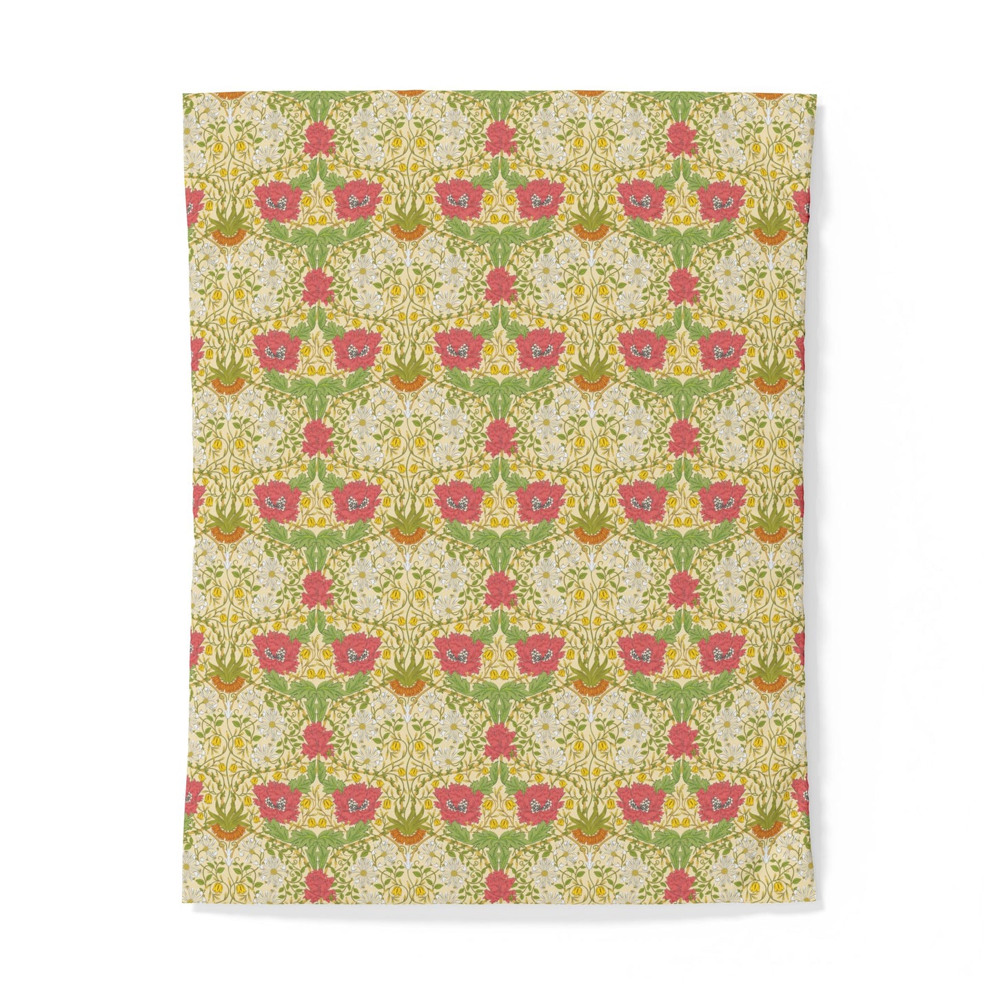 Floral patterned cotton duvet cover with pink and green flowers on a white background