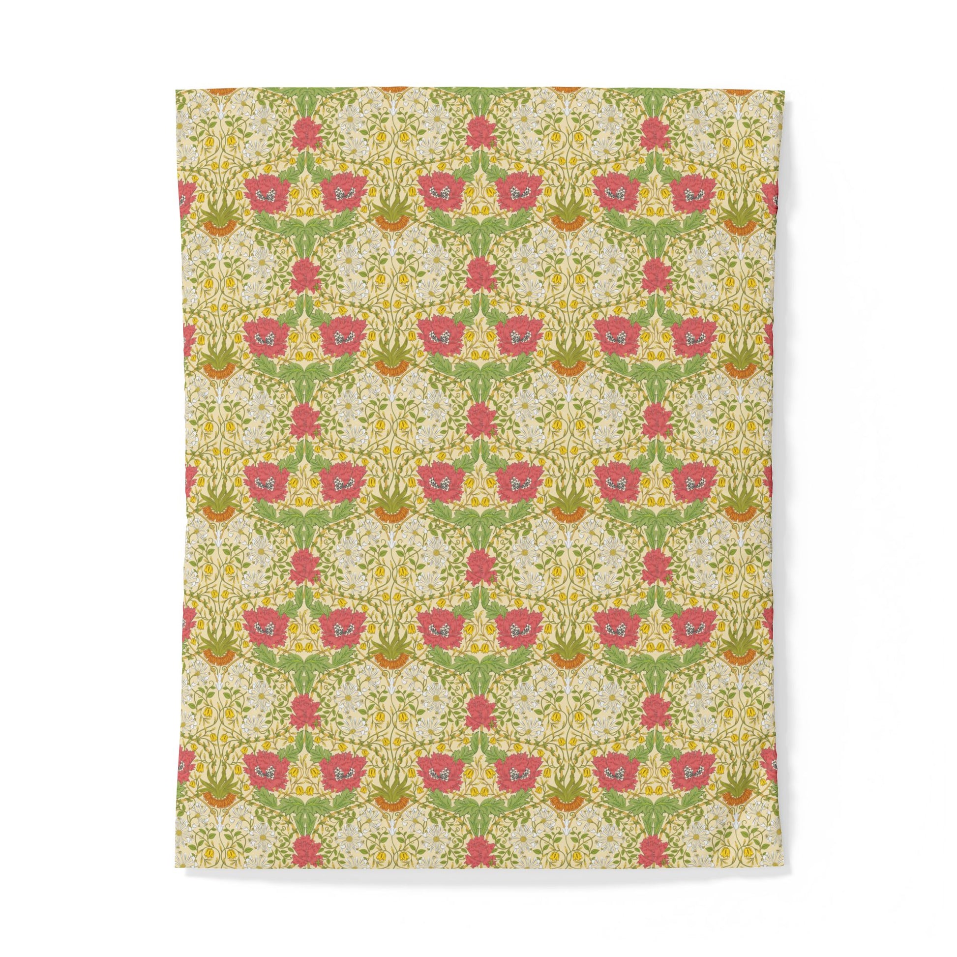 Floral patterned cotton duvet cover with pink and green flowers on a white background