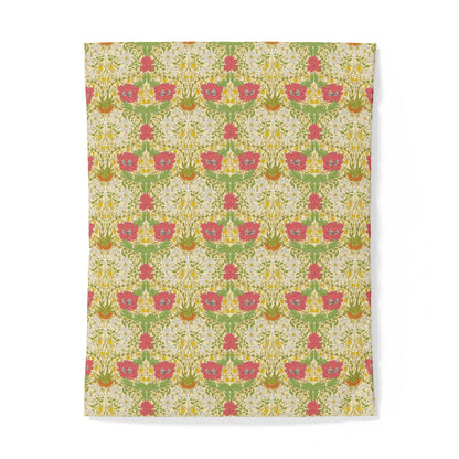 Floral patterned cotton duvet cover with pink and green flowers on a white background