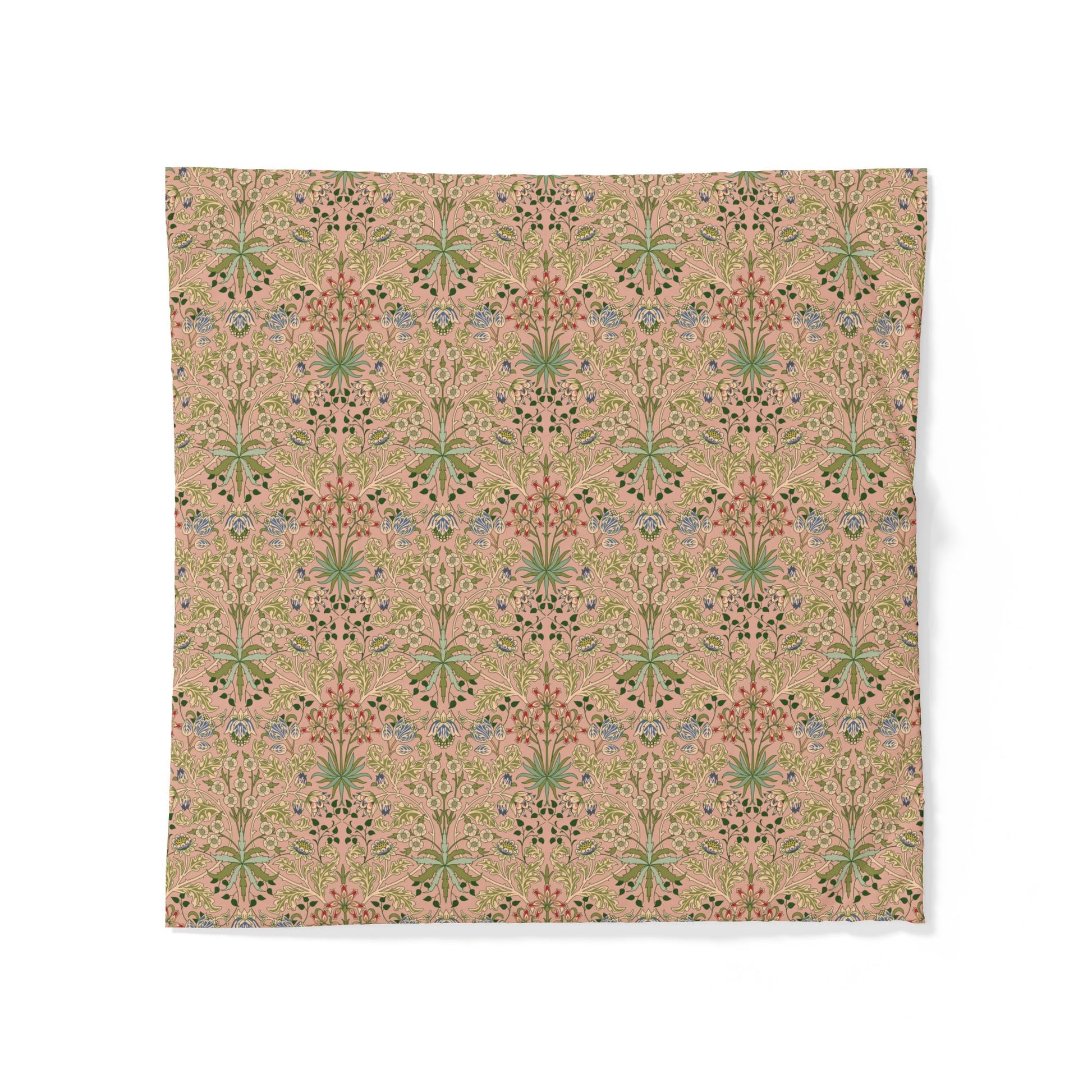 Patterned cotton fabric duvet cover with floral design on a beige background