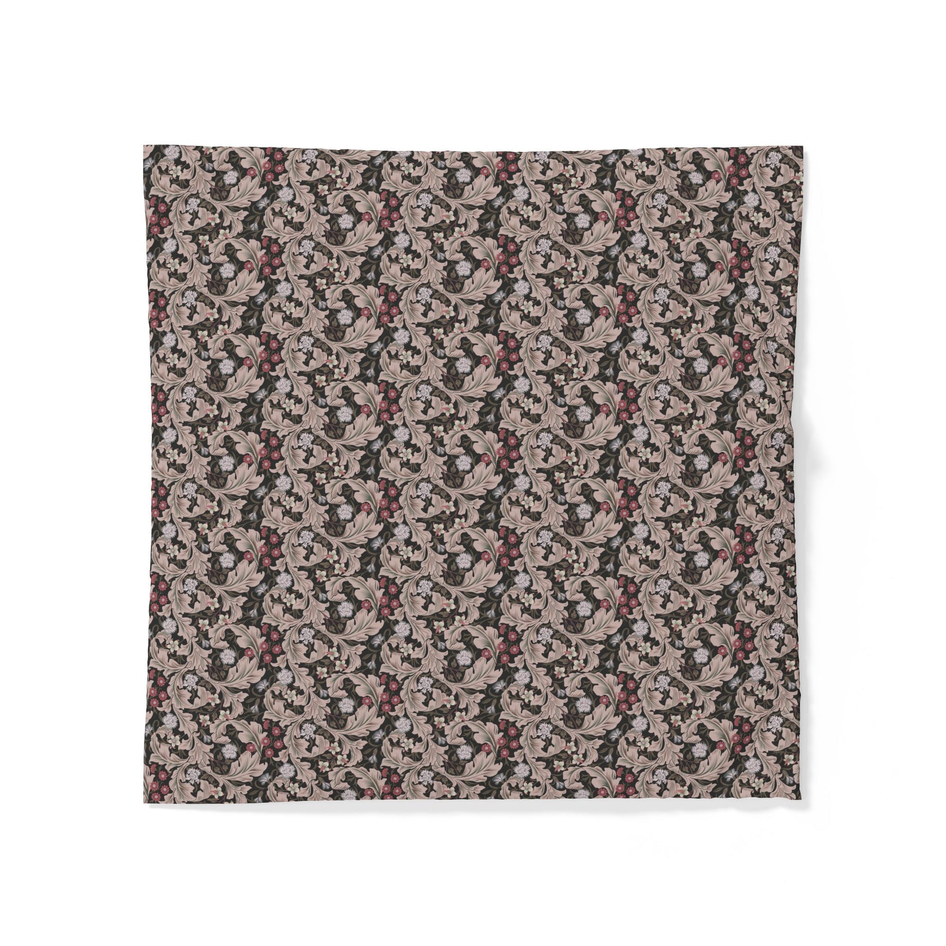 Floral patterned cotton fabric duvet cover on a white background