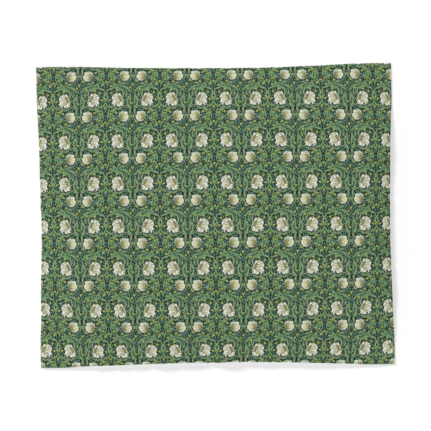 Green fabric with white floral pattern on a white background