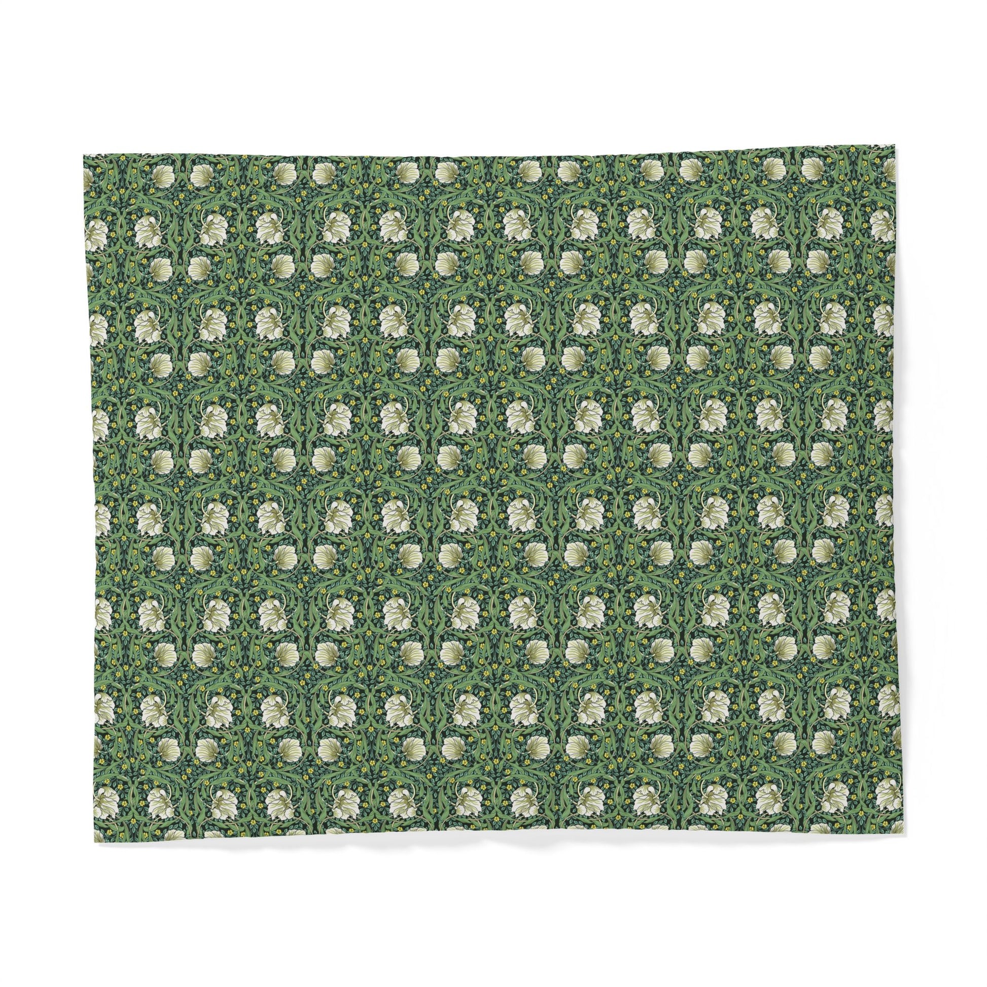 Green fabric with white floral pattern on a white background
