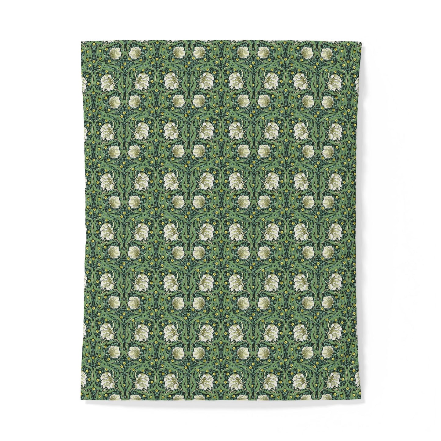 Patterned cotton duvet cover with green and white floral design on a white background