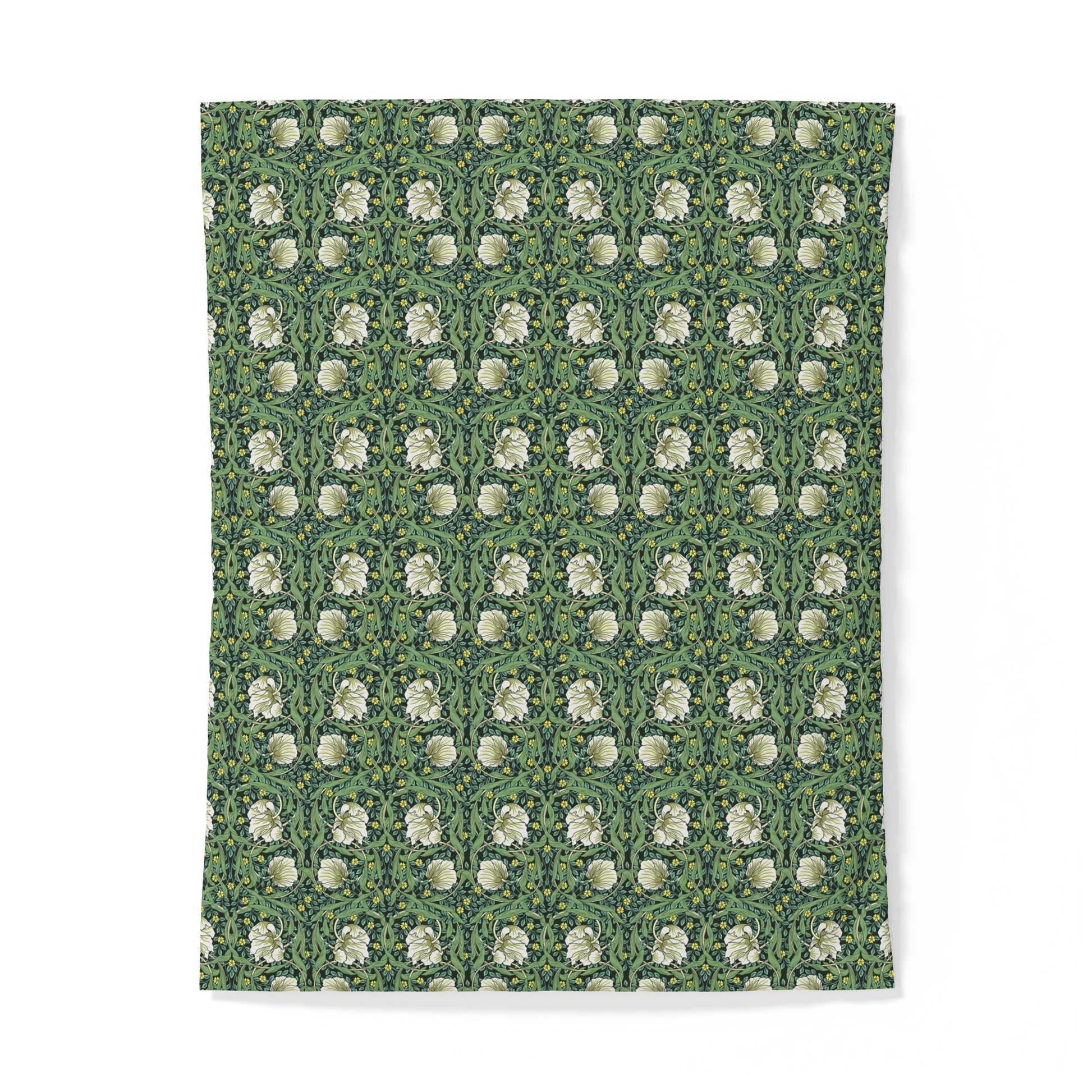 Patterned cotton duvet cover with green and white floral design on a white background