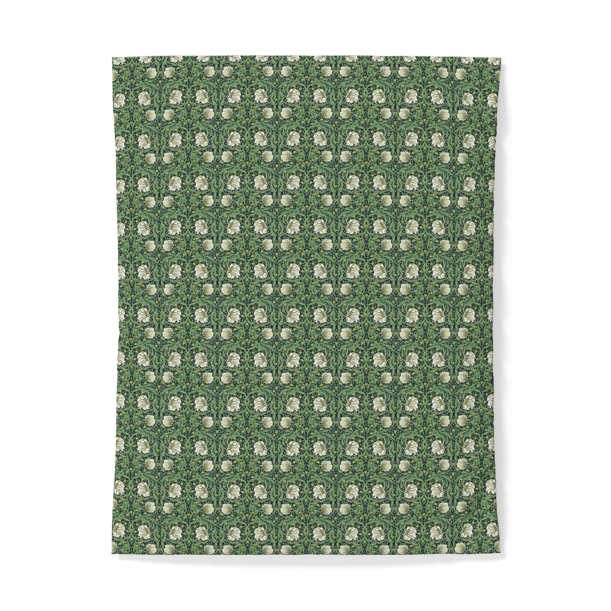 Patterned cotton fabric duvet cover with green and white design on a white background