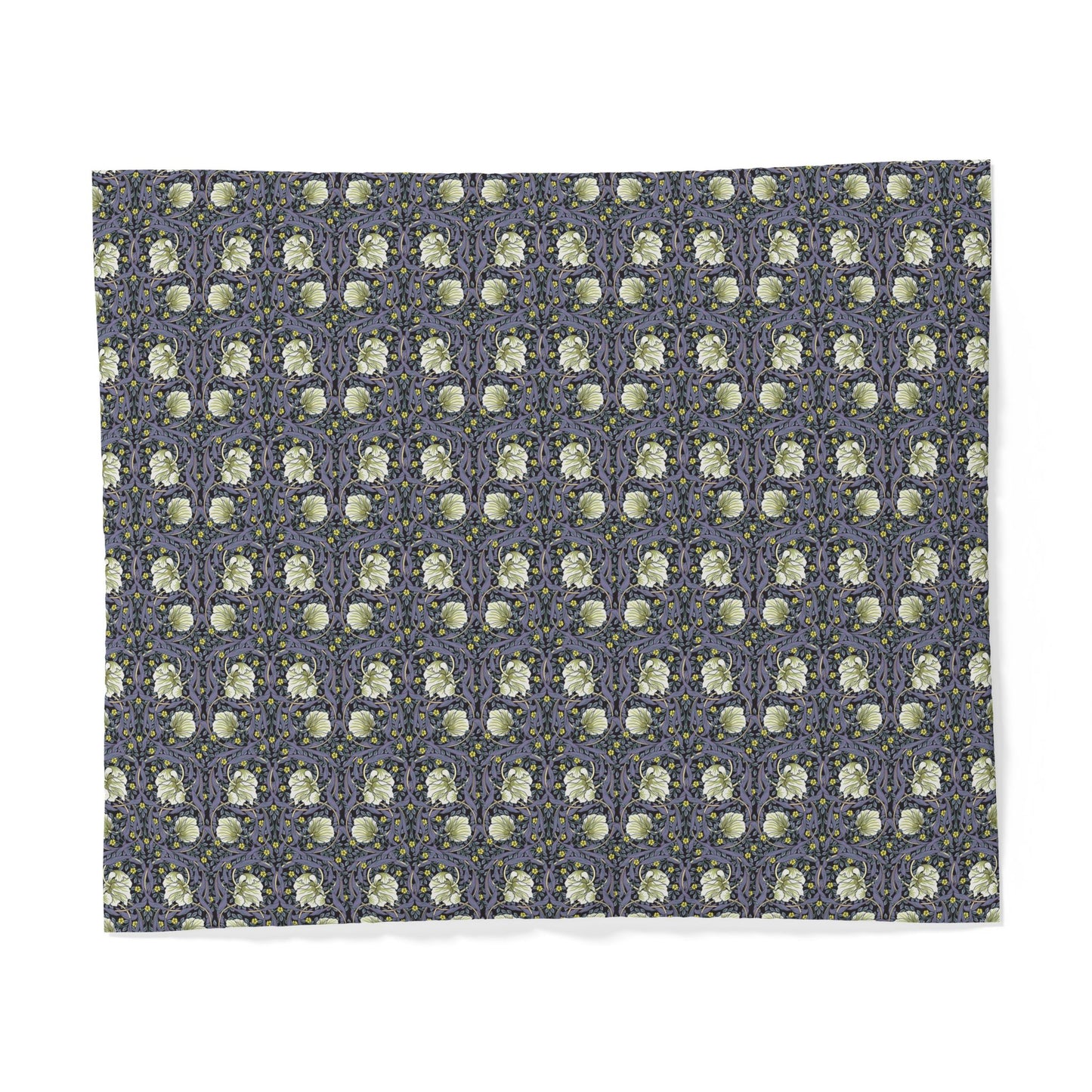 Floral patterned cotton duvet cover with blue flowers on a green background