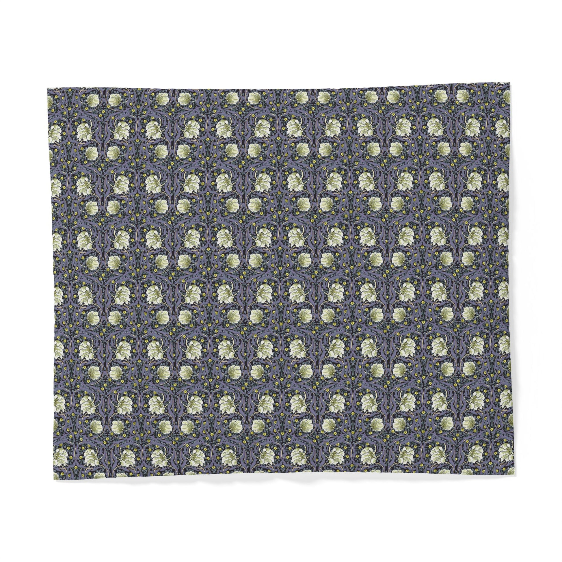 Floral patterned cotton duvet cover with blue flowers on a green background