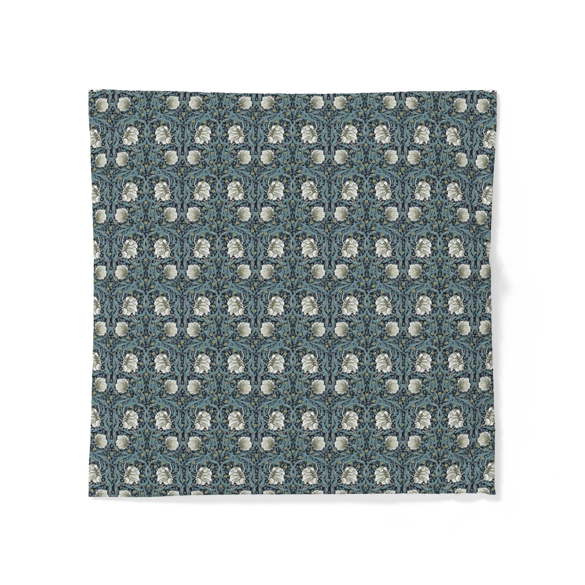 Patterned cotton fabric duvet cover with blue and white design on a white background