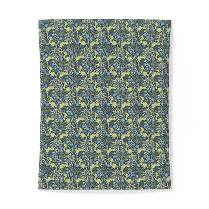 Patterned cotton duvet cover with blue and green design on a white background