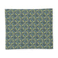 Patterned cotton fabric duvet cover with blue and pink design on a purple background