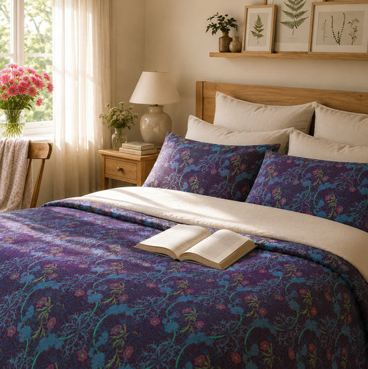 Cotton Duvet Cover inspired by William Morris - Seaweed Collection (Pink Flower)
