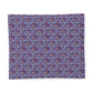 Patterned cotton fabric duvet cover with blue and pink design on a purple background