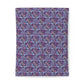 Patterned cotton fabric duvet cover with blue and pink design on a purple background