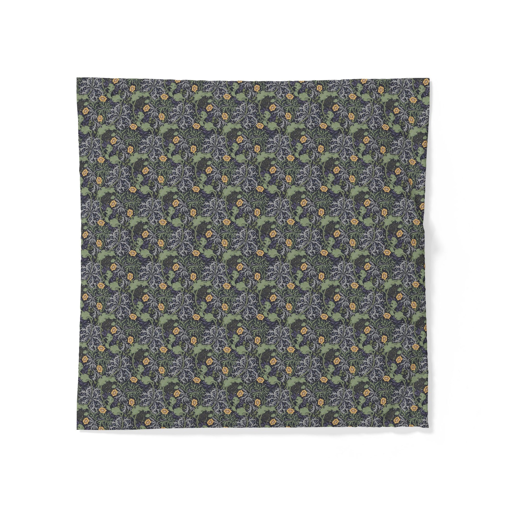 Floral patterned cotton fabric duvet cover on a white background