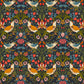 Patterned design with birds, flowers, and leaves on a dark background