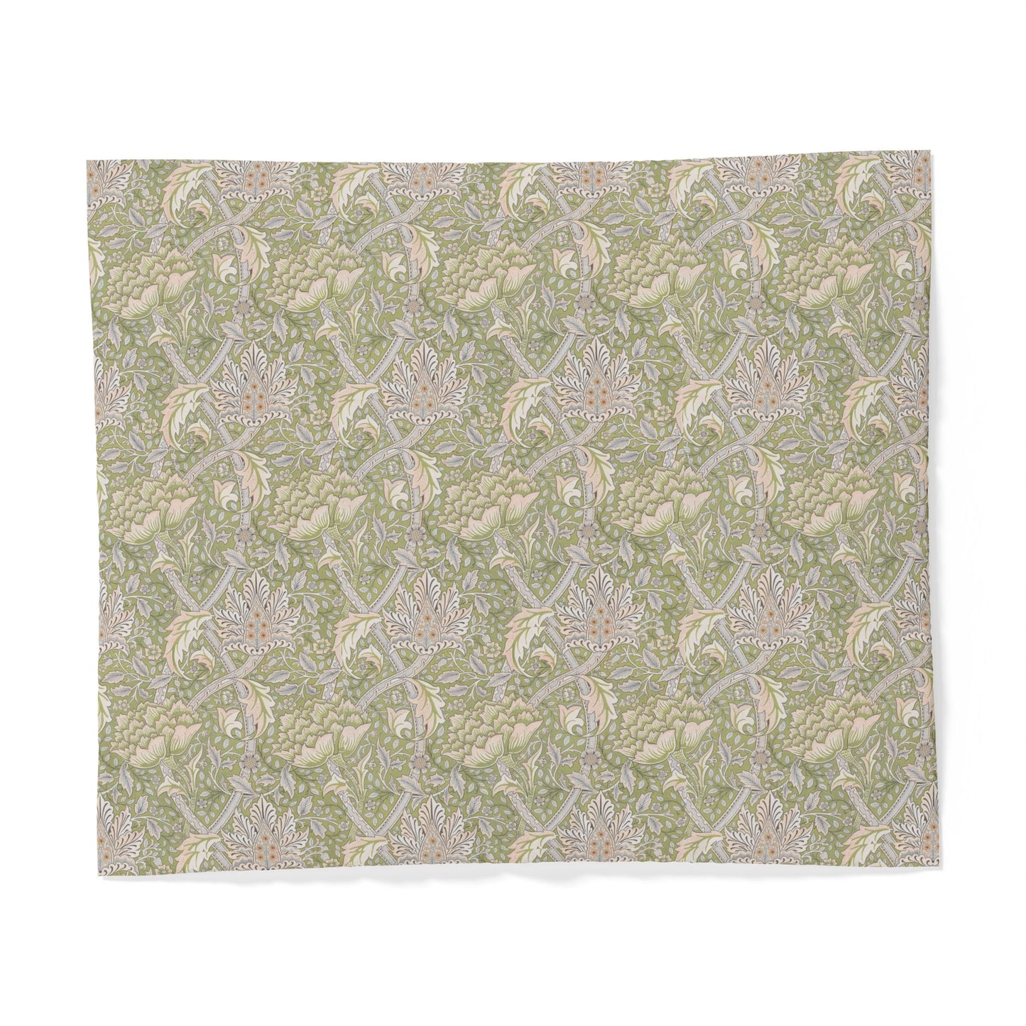 Patterned cotton fabric duvet cover with green and beige design on a white background