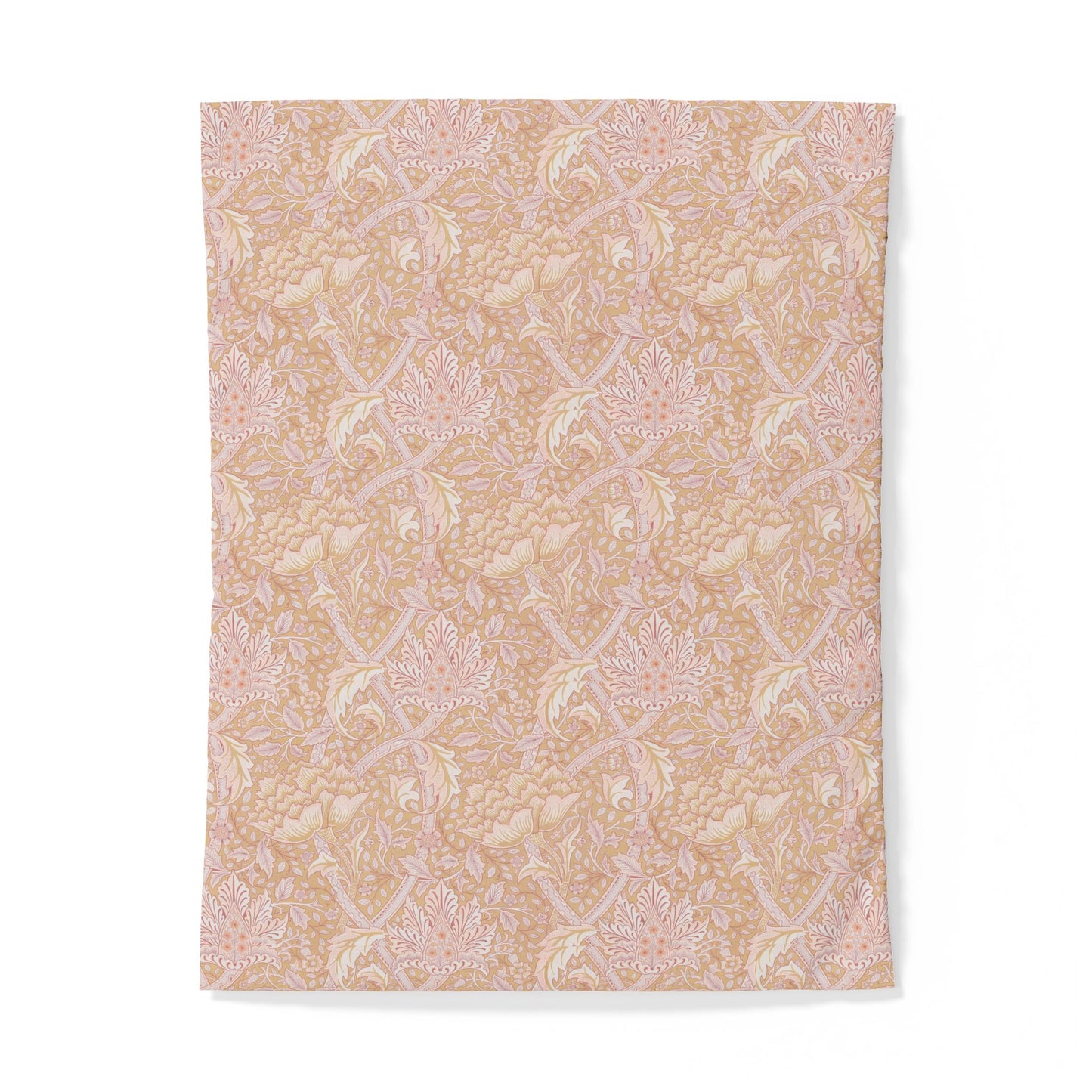 Patterned cotton duvet cover with a beige and pink design on a white background