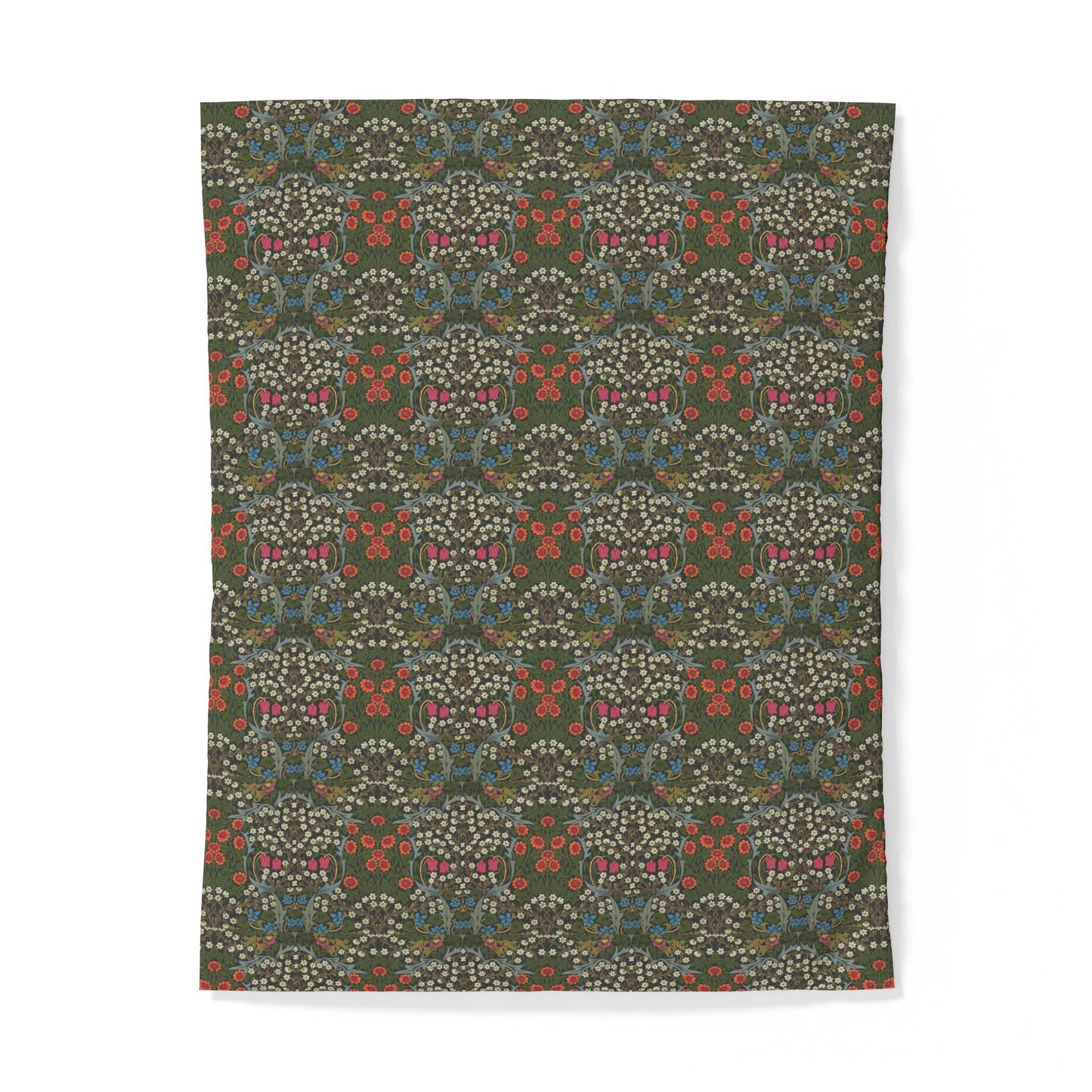 Patterned cotton fabric duvet cover with red and green design on a white background