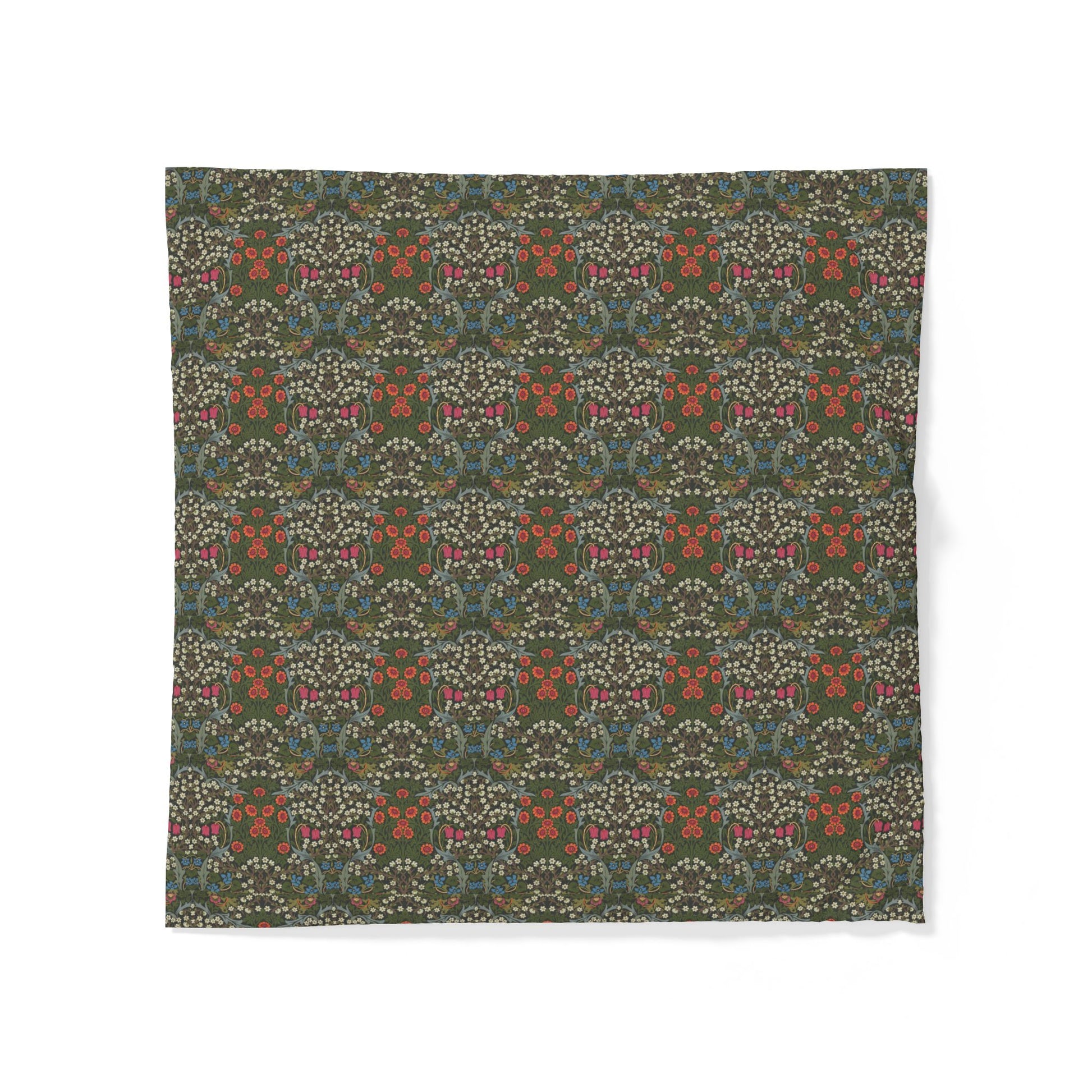 Floral patterned cotton fabric duvet cover on a white background