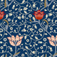 Decorative pattern with red and orange flowers on a blue background