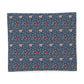 Floral patterned cotton fabric duvet cover with red and pink flowers on a blue background