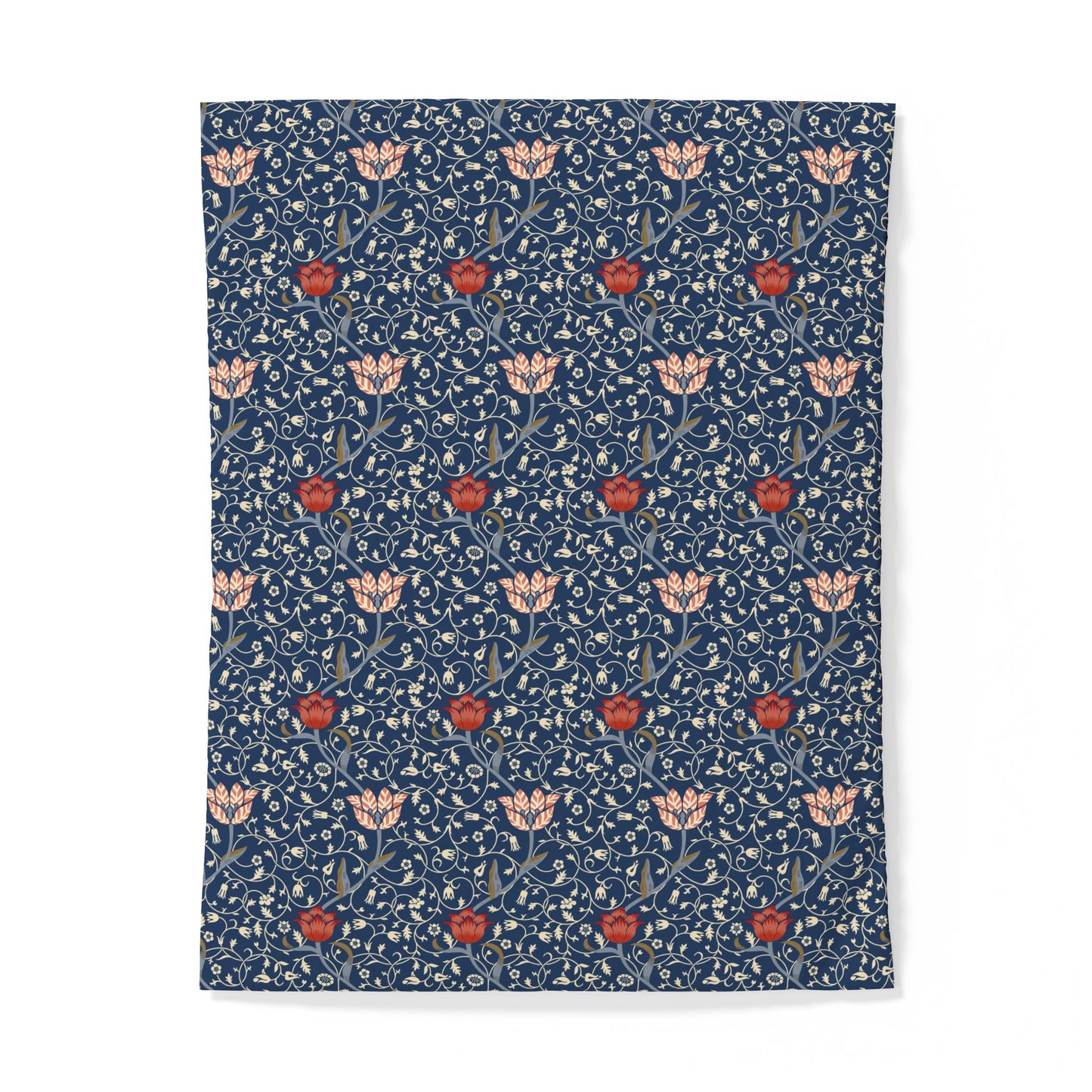Floral patterned cotton duvet cover with red and pink flowers on a blue background