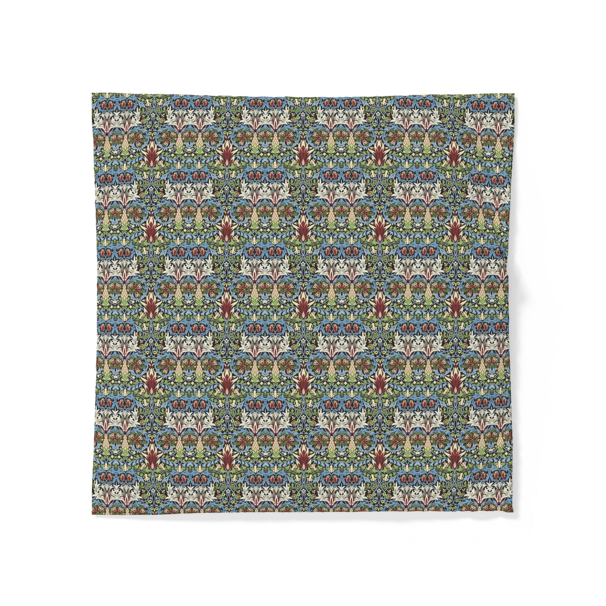 Patterned cotton duvet cover with a colorful design on a white background