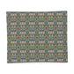 Patterned fabric with a repeating design on a white background
