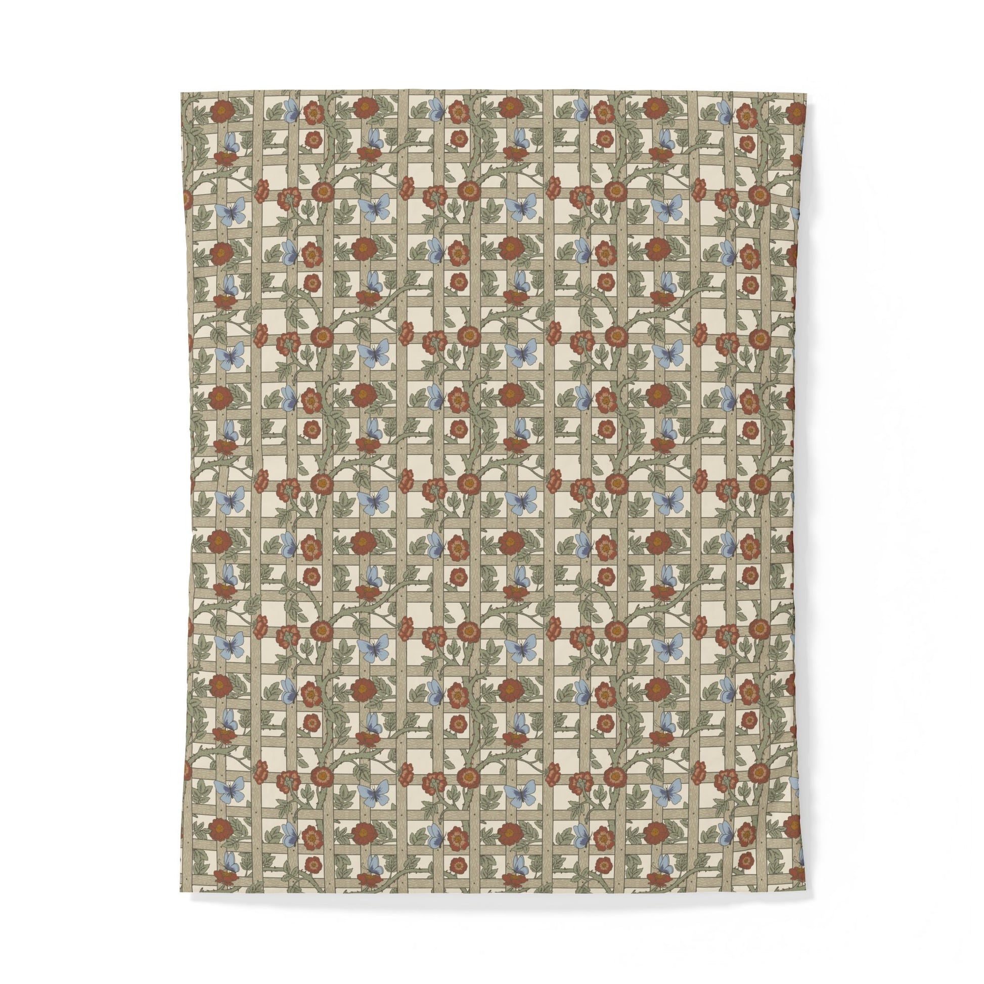 Patterned cotton duvet cover with floral design on a white background